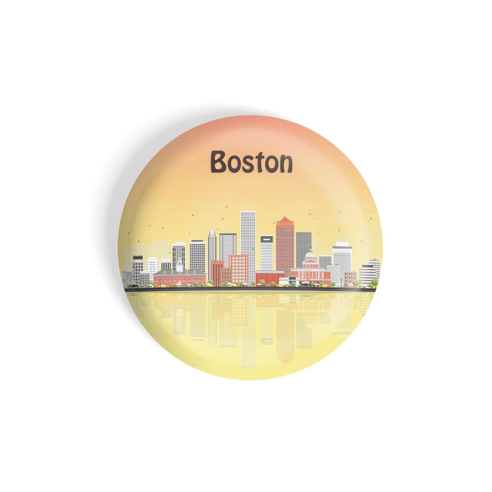 dhcrafts Round Fridge Magnet Multicolour Places Boston City In Massachusetts Glossy Finish Design Pack of 1 (58 mm)